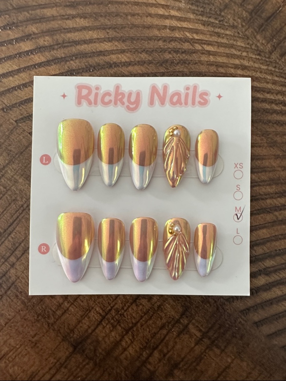 Ricky Nails Iridescent Gold & Pearl Stiletto Press-Ons